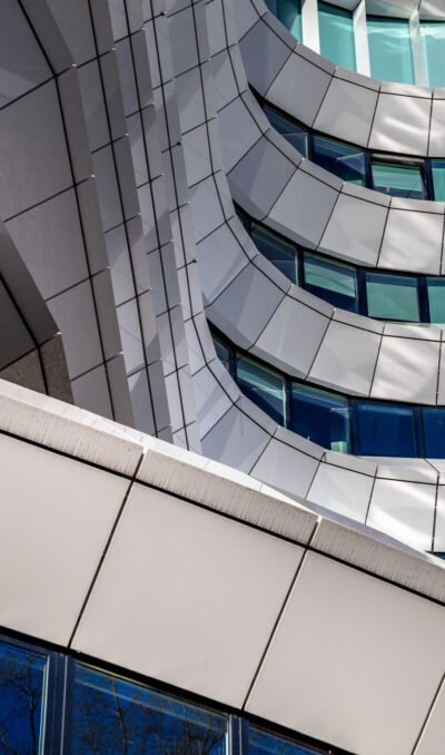 Organic architectural details in the facade of a modern contemporary office building in the Netherlands