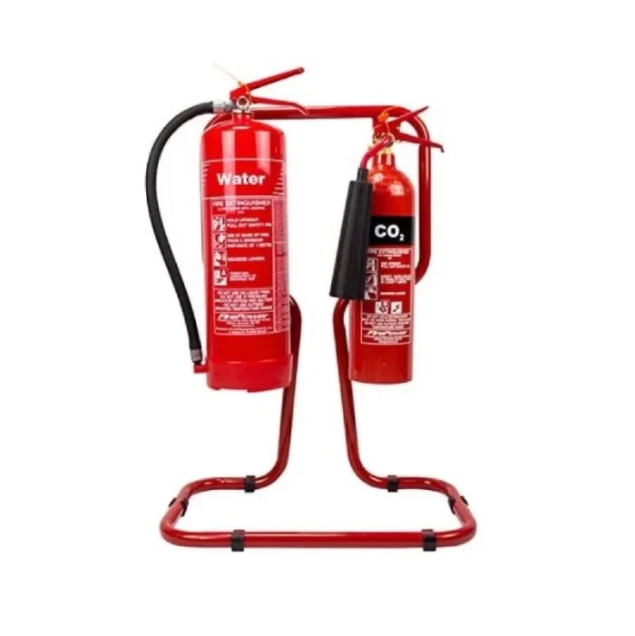 Double Fire Extinguisher Stand (Red) - Heavy Duty Floor Stand